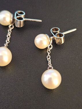 Vintage Ciro 9ct White Gold Curated Pearl Drop Dangle Earrings